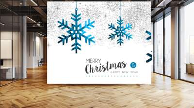 Christmas and New Year blue winter snow card Wall mural