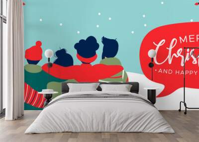 Christmas and New Year diverse people group banner Wall mural