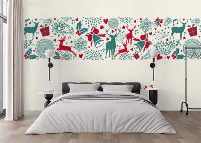 Christmas and New Year vintage deer banner Wall mural