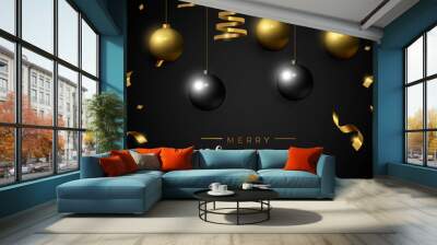 Christmas card of black and gold ornament baubles Wall mural