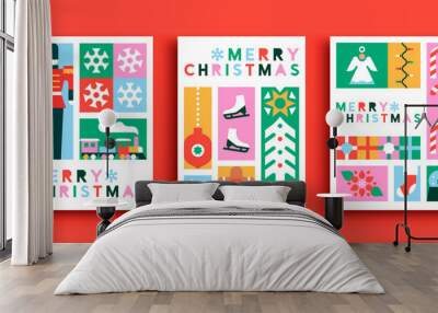 Christmas card set geometric folk decoration icons Wall mural