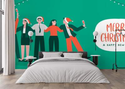 Christmas New Year business people hug banner Wall mural