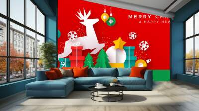 Christmas New Year card of paper cut toy landscape Wall mural