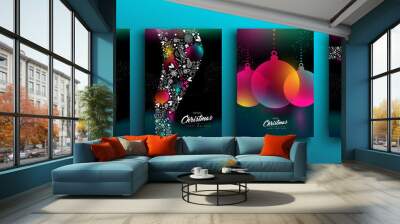 Christmas New Year color holographic neon card set Wall mural