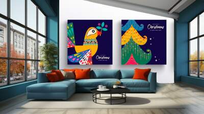 Christmas New Year colorful nordic art card set Wall mural