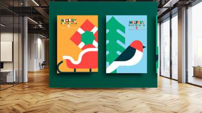 Christmas New Year geometric folk icon card set Wall mural