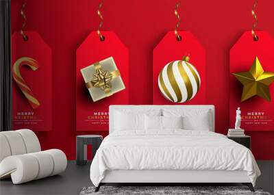 Christmas New Year gold 3d gift ornament tag set Wall mural