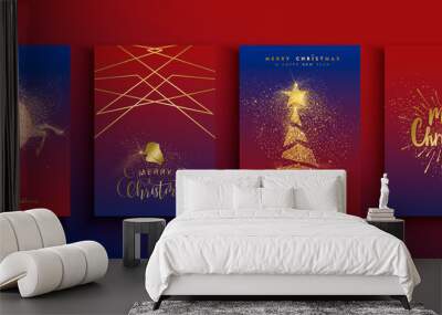 Christmas New Year gold glitter reindeer card set Wall mural