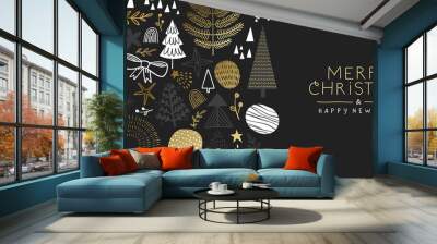 Christmas New Year gold luxury winter icon card Wall mural