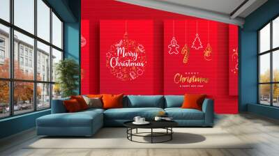 Christmas new Year gold ornament icon card set Wall mural