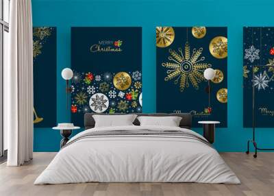 Christmas New Year gold snowflake gift card set Wall mural