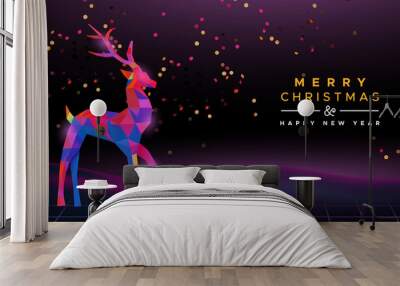 Christmas New Year retro 80s neon deer party card Wall mural