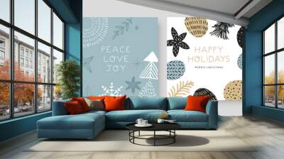 Christmas New Year winter holiday doodle card set Wall mural