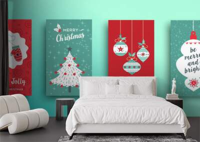 Christmas retro style cute greeting card set Wall mural