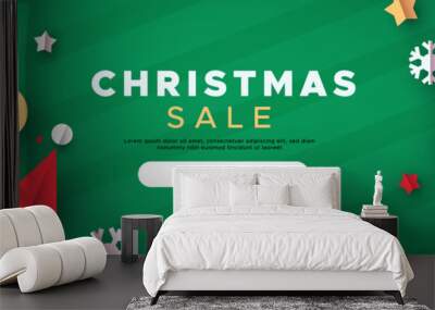 christmas sale banner of paper 3d ornament icons Wall mural