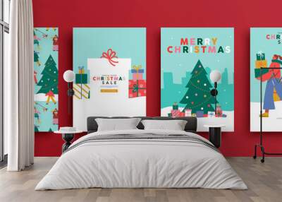 Christmas sale people crowd background card set Wall mural