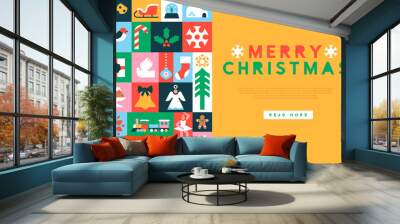 Christmas web template geometric xmas icon mosaic Wall mural