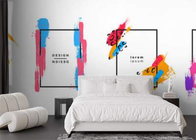 Colorful brush paint background template set Wall mural