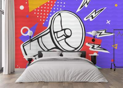 Colorful megaphone cartoon for fun announcement Wall mural