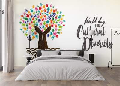 Cultural Diversity Day card of human hand tree Wall mural