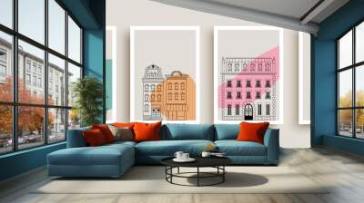 Cute paris city houses doodle poster collection Wall mural