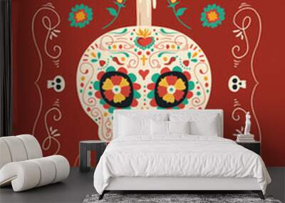 Day of the dead hand drawn mexican sugar skull art Wall mural