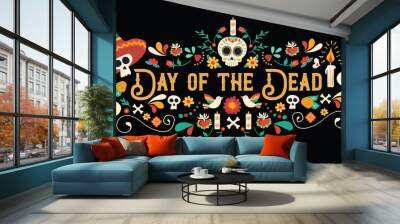 Day of the dead sugar skull typography banner Wall mural