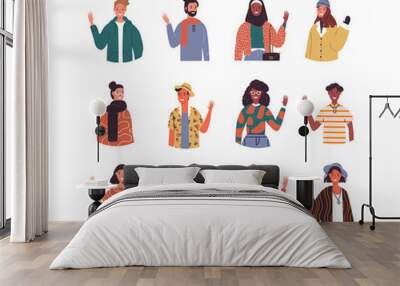 Diverse culture young people set isolated Wall mural