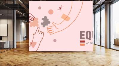 Diverse human hand together equality concept card illustration Wall mural