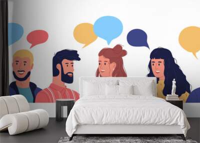 Diverse young people talking with chat bubbles Wall mural