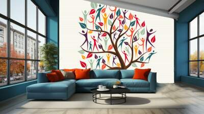 diversity human leaves tree set Wall mural