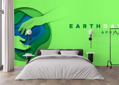 Earth Day paper cut hand help web template Wall mural