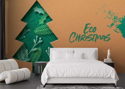 Eco christmas green paper cut pine tree template Wall mural