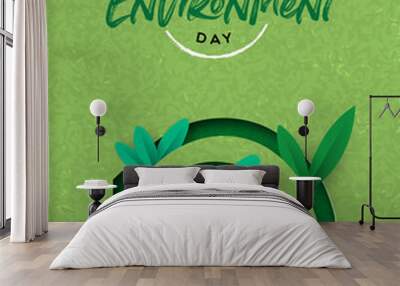 Environment Day card of green cutout finger print Wall mural