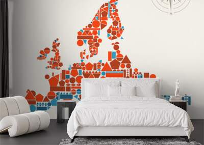 Europe geometric figures map illustration Wall mural