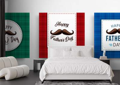 Father Day card set of plaid backdrop and mustache Wall mural