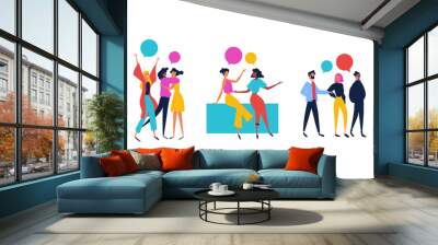 Friend set people talking on isolated background Wall mural