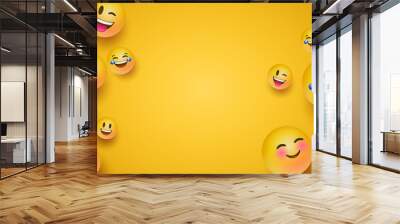 Funny yellow emoticon face copy space background Wall mural