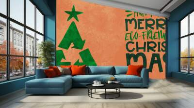 Green christmas card of recycle symbol pine tree Wall mural