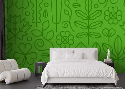 Green flat line plant leaf icon seamless pattern Wall mural