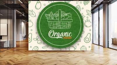 Green organic food label on vegetable background Wall mural