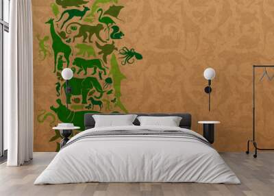 Green wild animal icon recycled paper background Wall mural