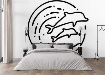 Handmade beach dolphin icon in linear style Wall mural