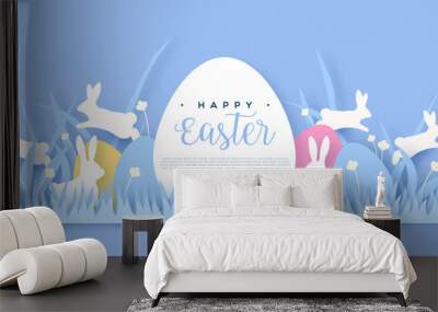 Happy easter papercut spring rabbit web template Wall mural