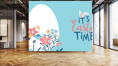 Happy Easter spring flower egg cartoon card Wall mural