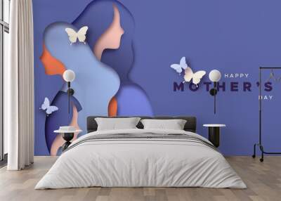 Happy Mother's Day paper cut woman head card Wall mural