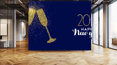 Happy New Year 2018 gold glitter glass toast Wall mural