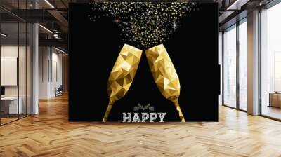 Happy new year 2019 toast glass low polygon gold Wall mural