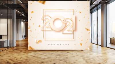 Happy New Year 2021 gold 3d party confetti card Wall mural