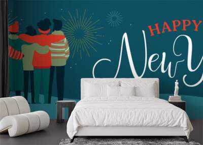 Happy New Year friend people group web banner Wall mural